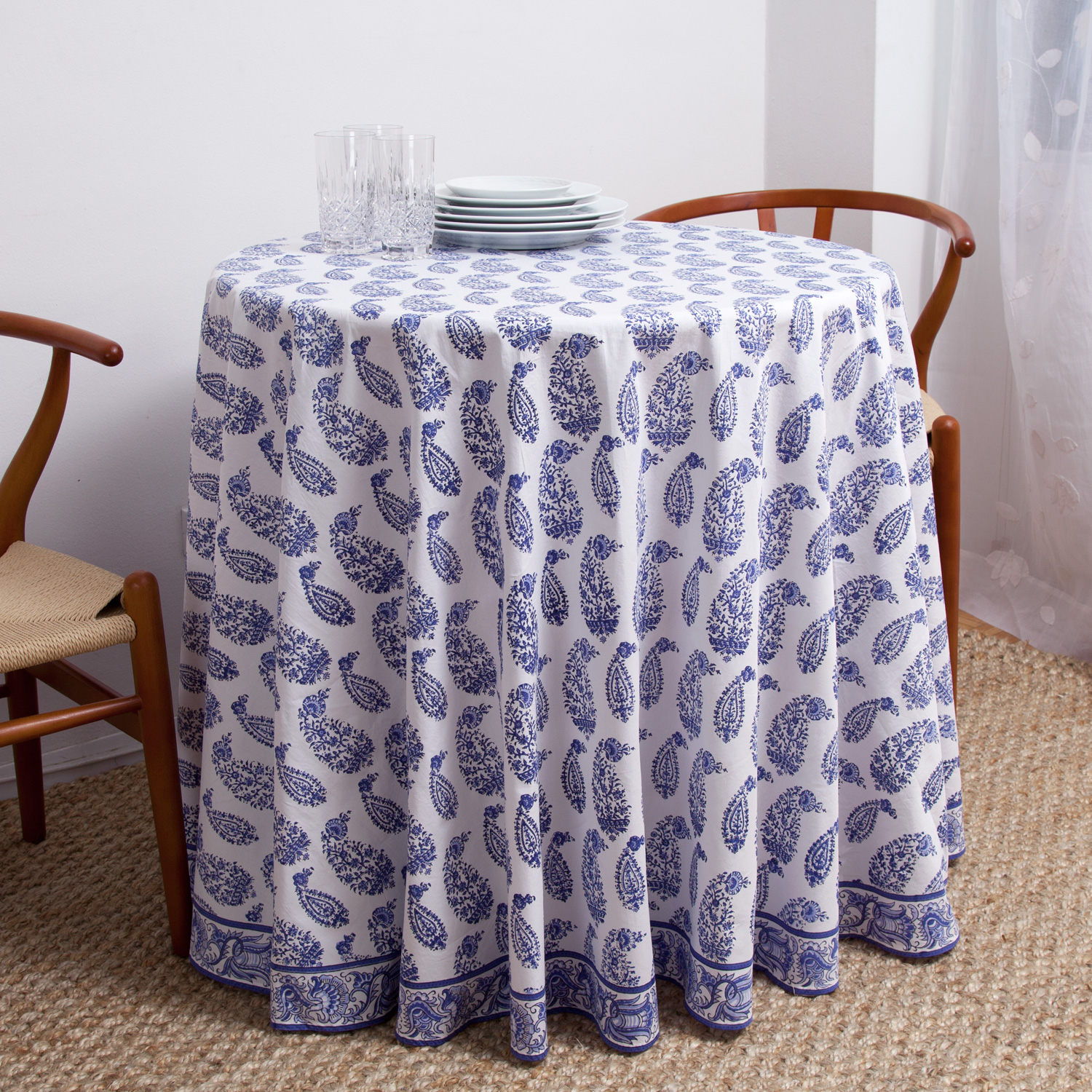 Malabar Multi-Paisley Round Tablecloth - Deep Blue